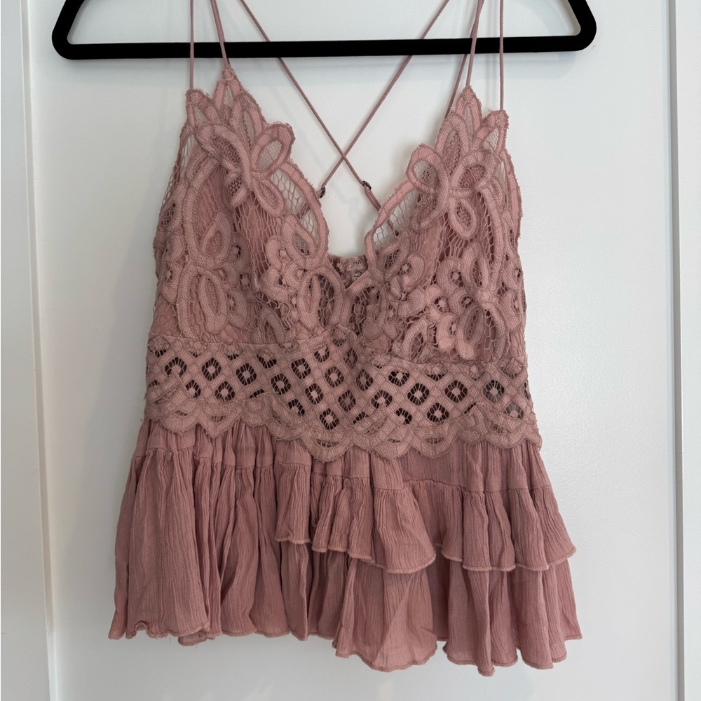 Free People Pink Asymmetrical Lace Camisole